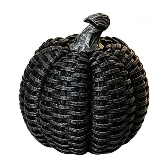 Artificial Rattan Woven Pumpkin Decoration, Resin Craft for Halloween and Thanksgiving Home Desk Decor, Black