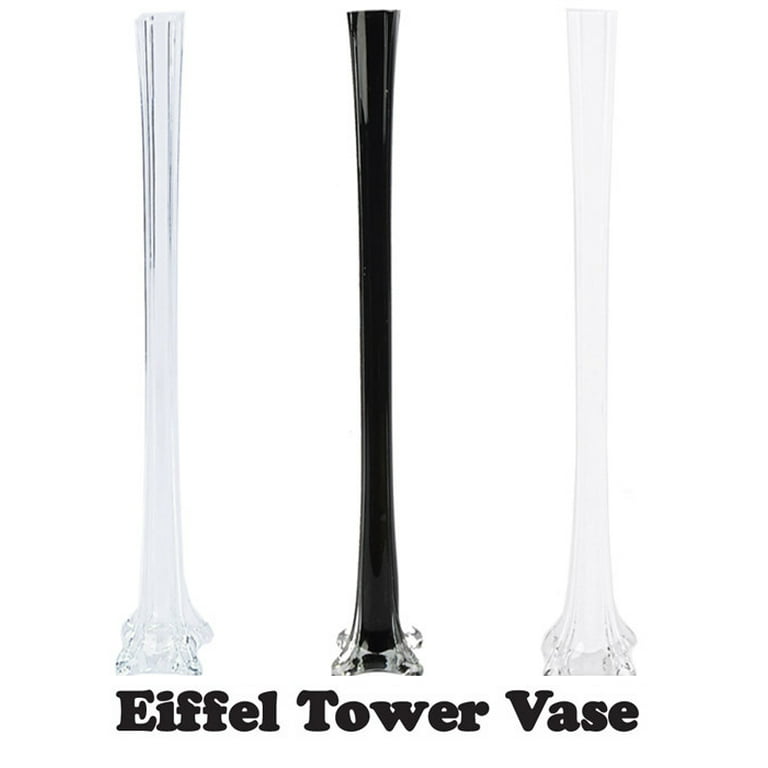 Set of 12 pieces 24 Inches Tall Glass Eiffel Tower Vases for Centerpieces,  Flowers, Decorations, and Gifts (12 pieces - Black) 