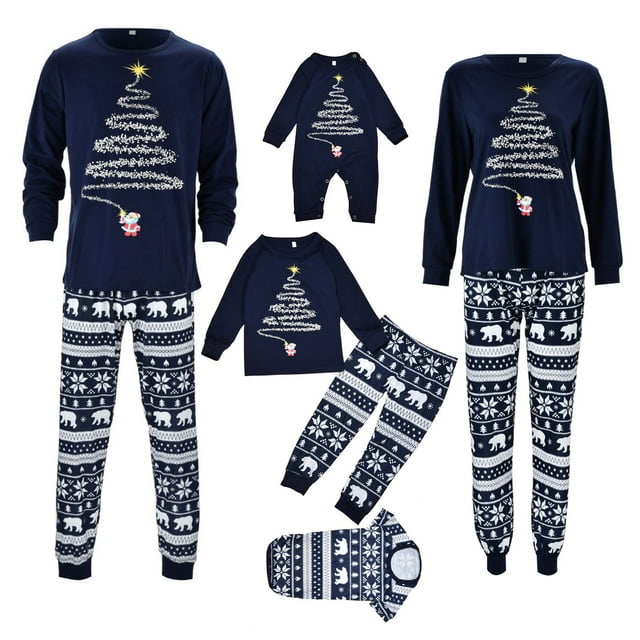 UJNDER Robe de Famille Automne Hiver Noël Loisirs Fête Tous Pyjamas Ensemble Robe Parent Chien Bleu P