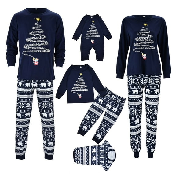 Curenmufel Christmas Pajamas for Family Matching Holiday PJ's Sets with Long Sleeve Tee and Pants Loungewear