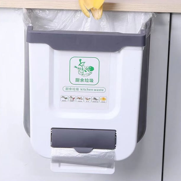 Cubos de basura plegables para cocina, cubo de basura, cesta de papel colgante para armario (10L blanco)