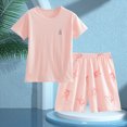 thumbnail image 2 of KPOPLK Toddler Baby Girl Summer Clothes Short Sleeves T-Shirt Tee Tops + Shorts Cute Outfits Set Size 5-6 Years,Light Pink, 2 of 7