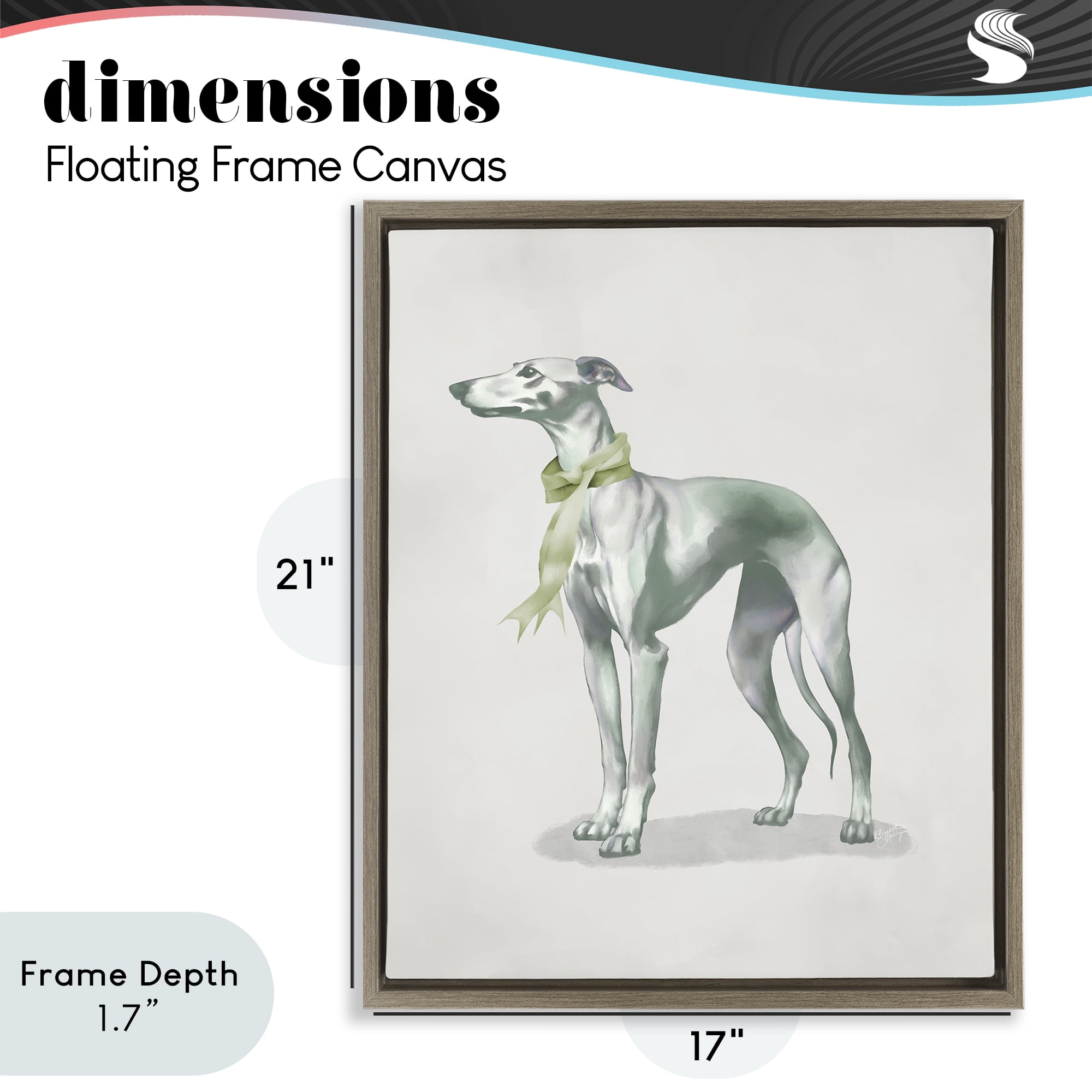 Stupell Industries Graceful Dog & Ribbon Brown Framed Floater Canvas Wall Art, design by Elizabeth Medley