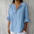 thumbnail image 6 of Naotn Ruffle 3/4 Sleeve Linen Shirts for Women Summer Casual Solid Color Button V Neck Tunic Tops, 6 of 7