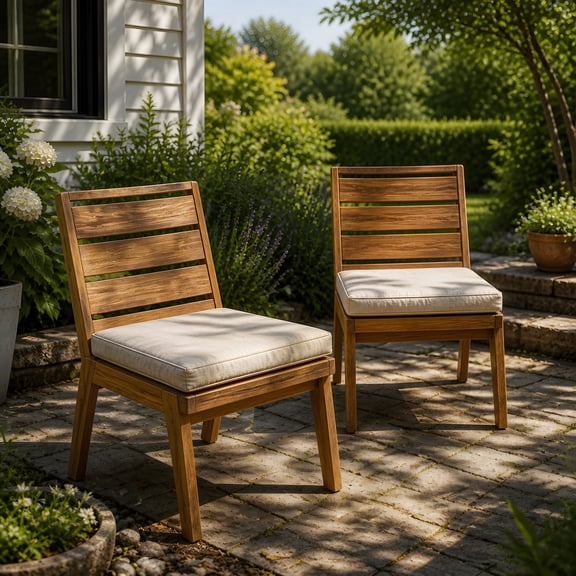 Outdoor Dining Chairs Set of 2, Acacia Wood Patio Chairs with Beige Washable Cushion,for Backyard, Poolside, Garden,Teak