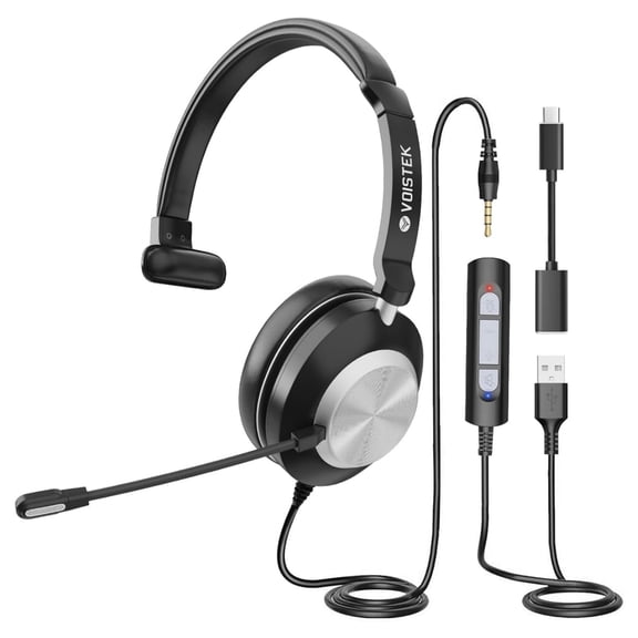 Voistek 3-in-1 Computer Headset with Noise Cancelling (Compatible with 3.5mm, USB, Type-C Jack)
