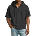 thumbnail image 4 of CCRFTGI Short Sleeve Hoodies for Men Big and Tall Solid Hooded Sweatshirts Quater Zipper Drawstring 2026 Summer Shirt for Men Stylish Athletic Pullover Tops Black M, 4 of 8