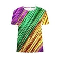 thumbnail image 4 of Xuyuer Happy Mardi Gras Shirt Womens Mardi Gras Day Heart Tshirt Tuesday Carnival Tee New Orleans Party Short Sleeve Casual Short Sleeve Tops Holiday Bleached Short Sleeve Tops, 4 of 5