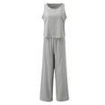 thumbnail image 7 of Bmisegm Women's Solid Color Cotton And Linen Suit Casual Sleeved Vest 9 Minutes Double Bag Wide Leg Pants Jacket Pants Jacket Suit Sets for Women 2 Pieces Grey XXL, 7 of 7
