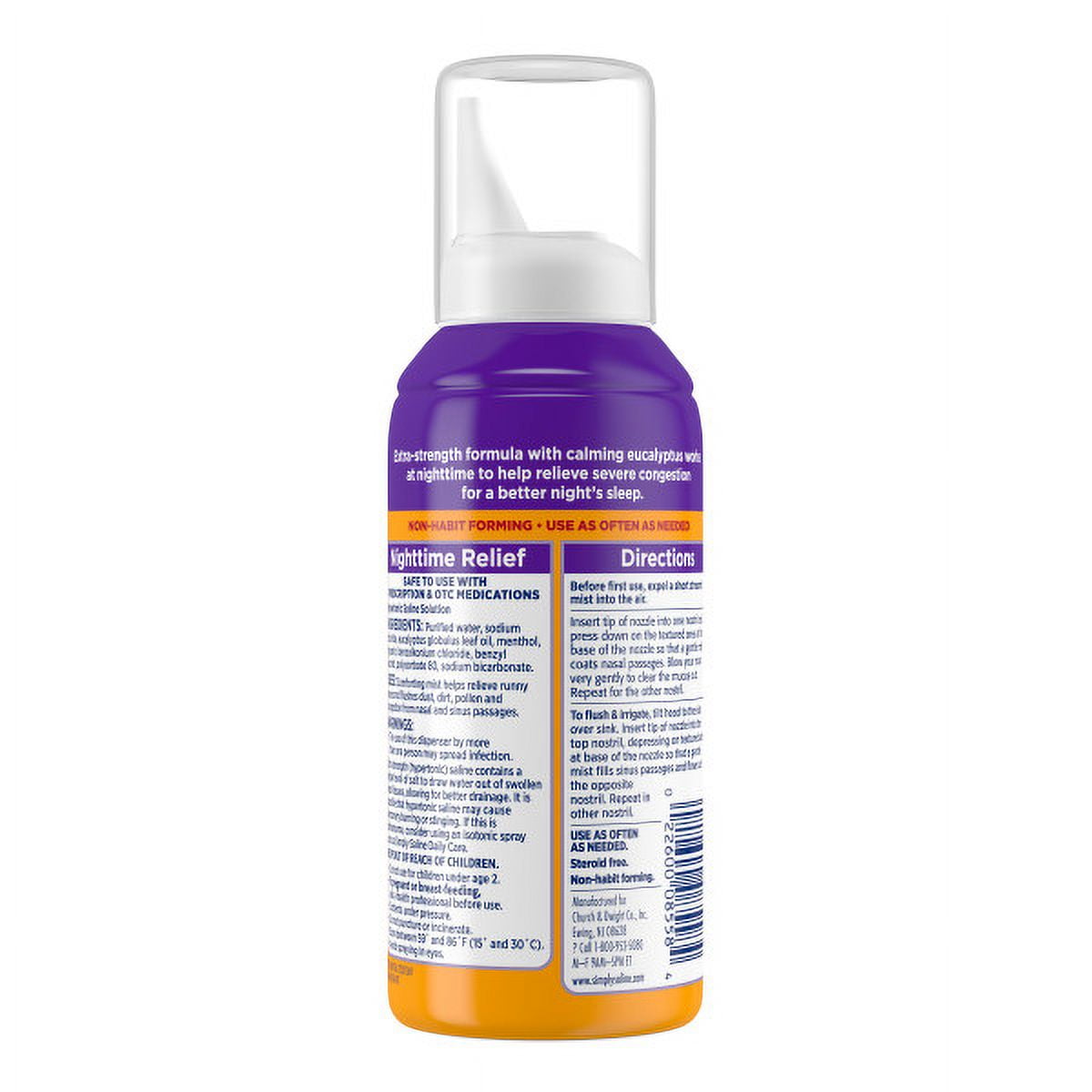 Simply Saline Plus Nighttime Formula Nasal Mist+Eucalyptus, Extra Strength 4.25 oz (Pack of 6)