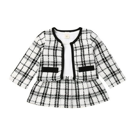 

Calsunbaby Baby Girls 2Pcs Black White Plaid Coat Tops Patchwork Tutu Dress Formal Outfits White 6-7 Years