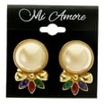 thumbnail image 2 of Bows Clip-On-Earrings With Faceted Accents Colorful & Gold-Tone Colored #LQC393, 2 of 2