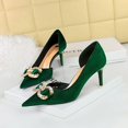 thumbnail image 3 of Zapatos de tacón alto sexys de punta puntiaguda de boca baja para banquetes para mujer, zapatos de gamuza con huecos laterales, con perlas y diamantes de agua, zapatos clásicos individuales, 3 of 5