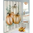 thumbnail image 6 of Fall Watercolor Shower Curtains for Bathroom, Orange Pumpkins and Eucalyptus Leaf Retro Linen Waterproof Fabric Shower Curtain for Bathroom Bathtub Decoration, Machine Washable, 60"x72", 6 of 9