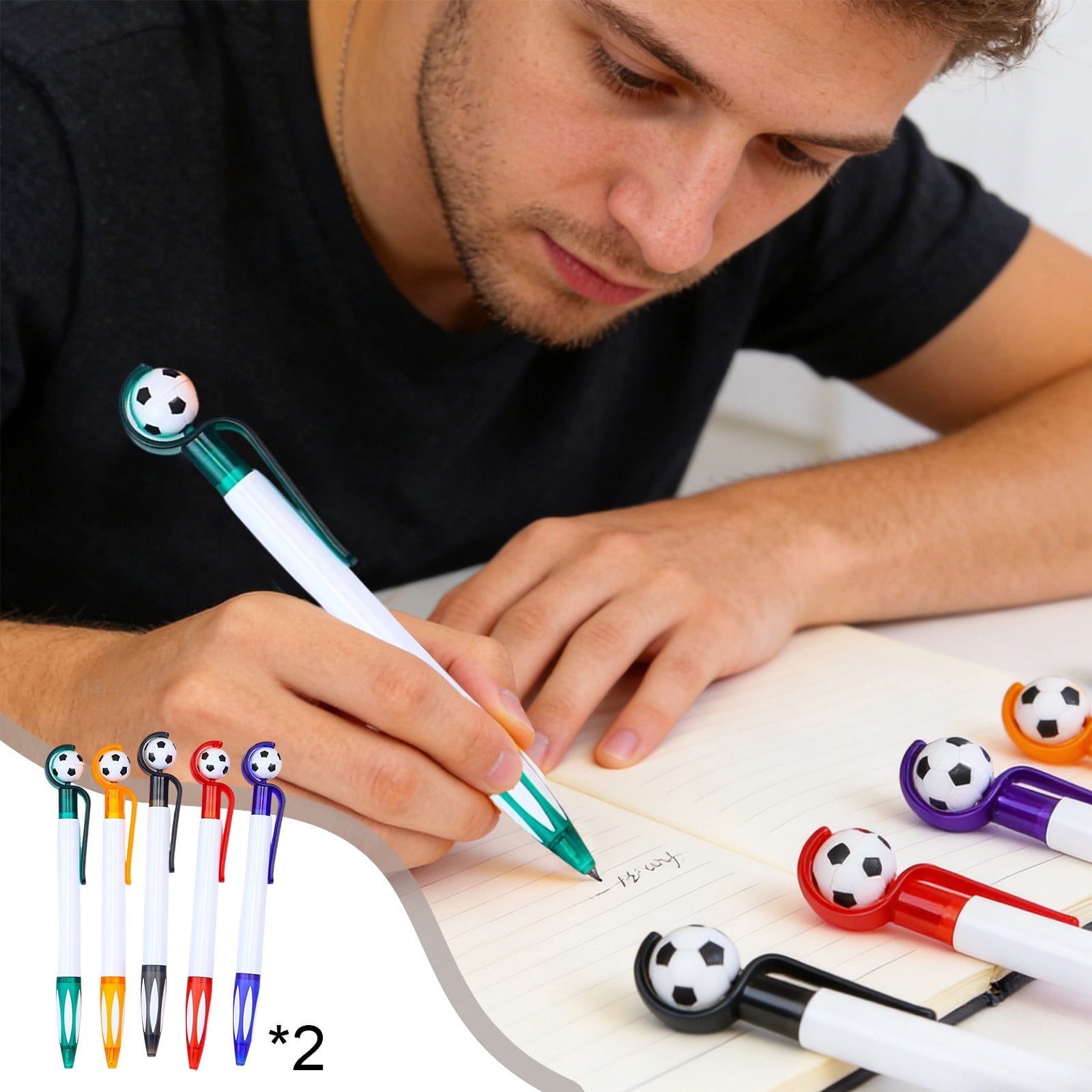 RRJ Soccer Ballpoint Pen, Soccer Party Decoration Supplies, 10-Pack Multicolor Plastic Football Pens, Gifts for Soccer Fans Players Coaches, Birthday Party Favors, Team Sport Event Souvenirs