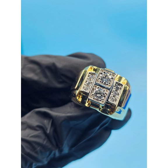 ORLOV DIAMONDS Cluster Men Statement Ring 14k Yellow Gold Plated in Round Cut Moissanite