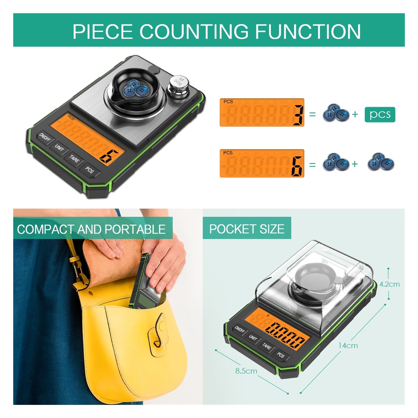 0.001g Jewelry Scale 50g Electronic LCD Display Scale Mini Pocket Digital Scales Milligram Scale Balance ,Simple Operation