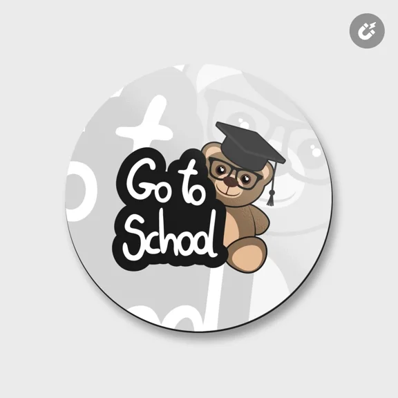 Got To School Teddy Bear Animal | 4'' X 4'' Round Decorative Magnet