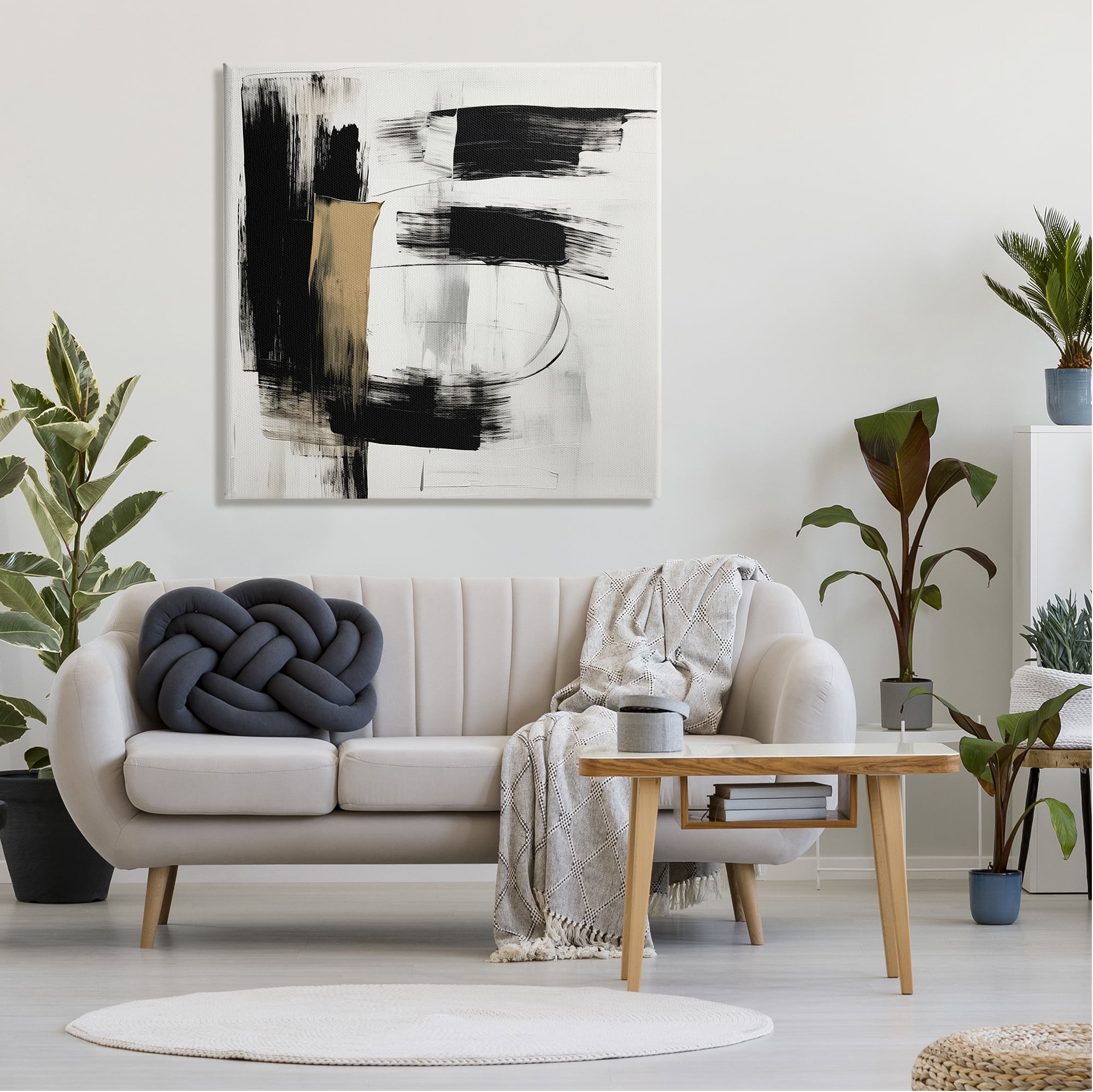 Stupell Industries Black Brush Strokes Abstract Painting Gallery Wrapped Canvas Art Print Wall Art, 36 x 36
