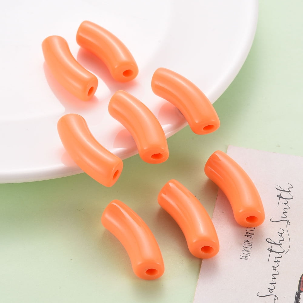 500 g Opaque Acrylic Beads Curved Tube Coral 36x13.5x11.5mm Hole: 4mm 133pcs/500g