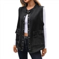thumbnail image 1 of Chaleco Vaquero Extragrande para Mujer, Chaleco Vaquero de Longitud Media, Chaqueta Sin Mangas. Negro y Gris S, 1 of 9