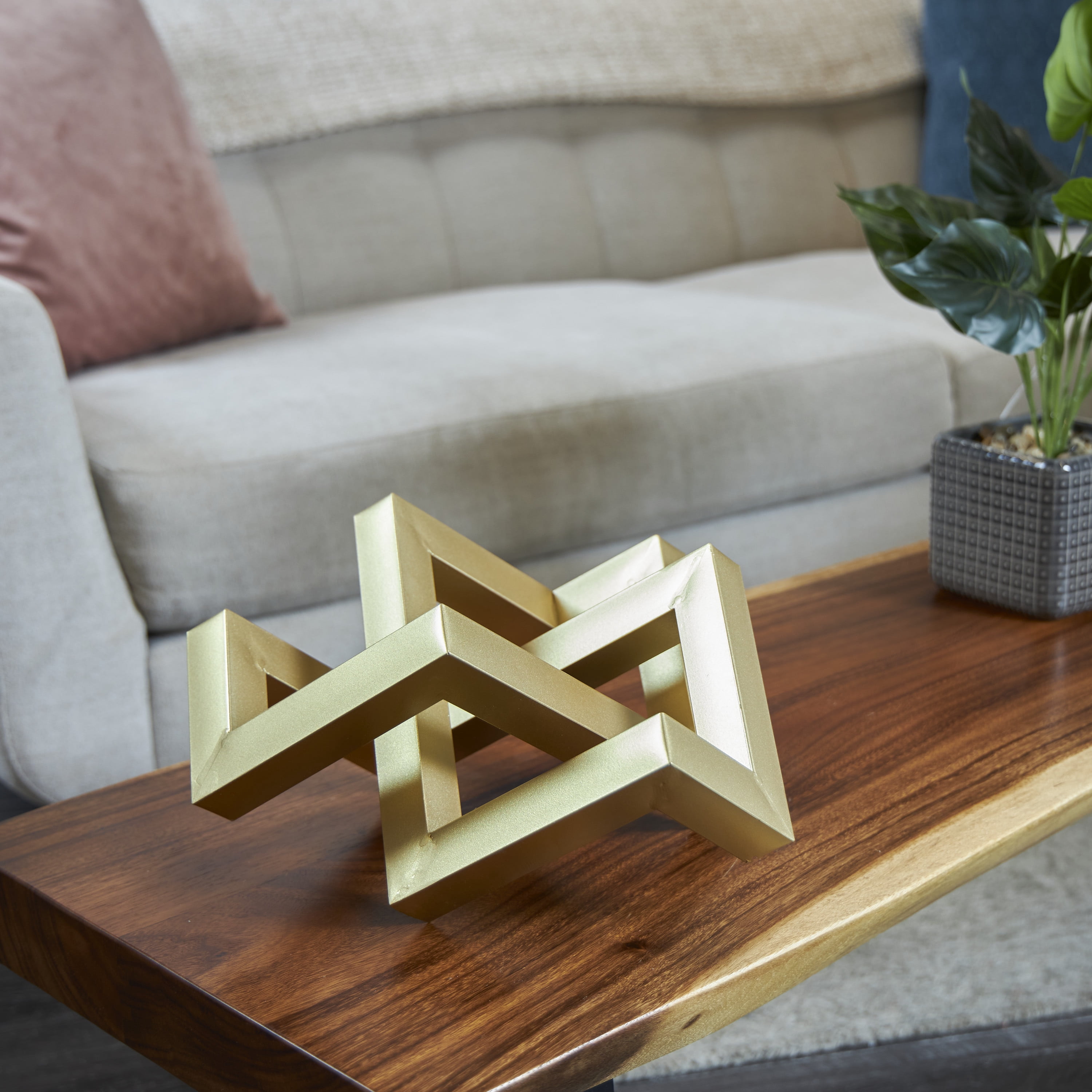 12" x 7" Gold Metal Abstract Shaped Geometric Sculpture, by DecMode