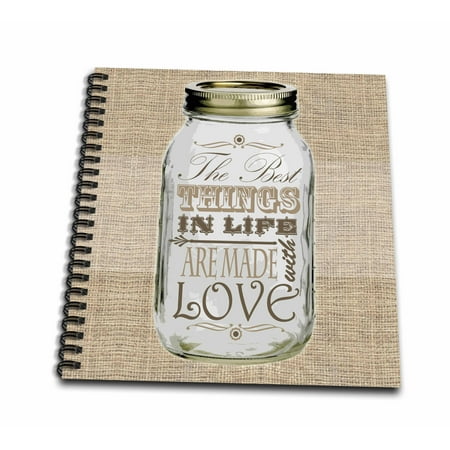 3dRose Mason Jar on Burlap Print Brown - The Best Things in Life are Made with Love - Gifts for the Cook - Mini Notepad, 4 by