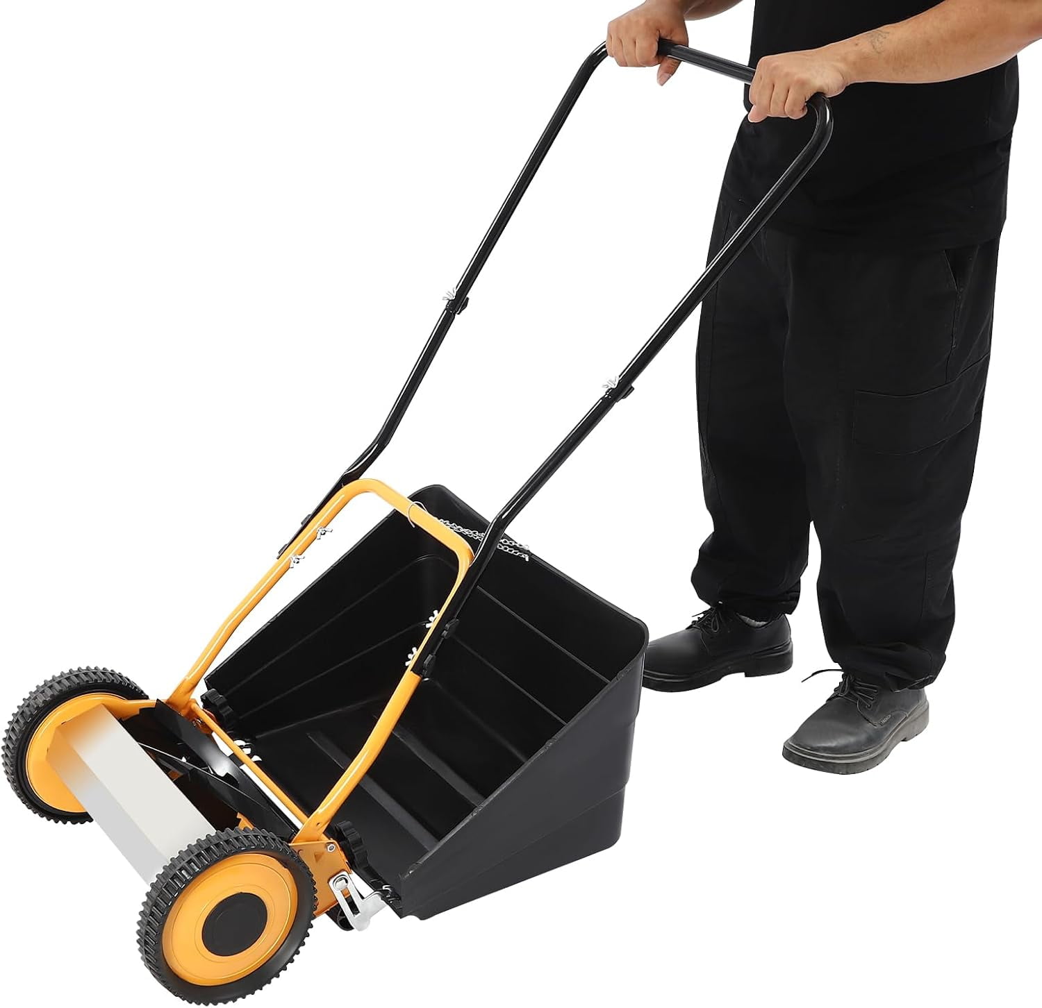 Miumaeov 14" Hand Push Mowing/Collecting Grass Lawn Mower, None Electric Wheeled Lawn Mower with Adjustable Cuttding Height and Low Noise