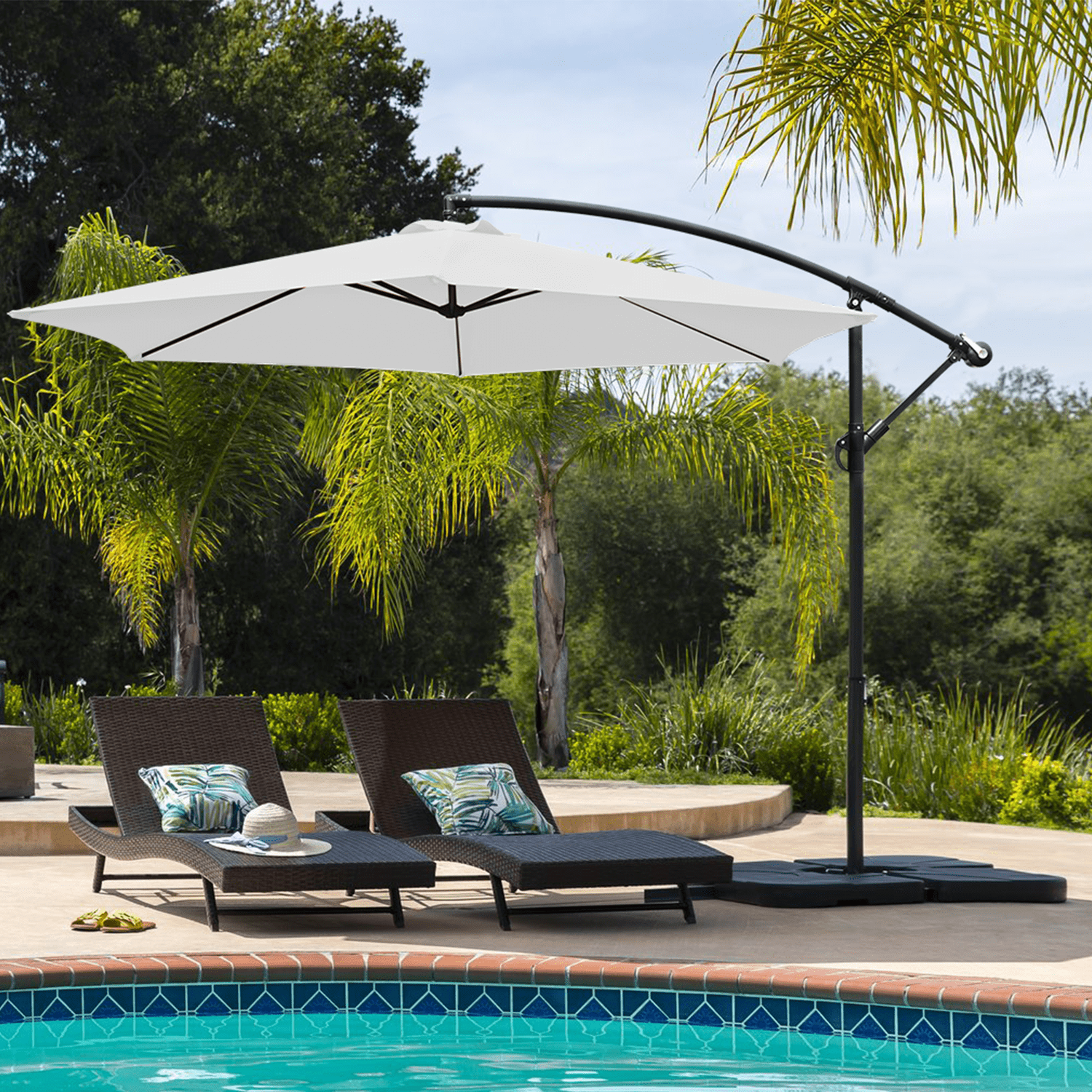 Lacoo 10-Foot Offset Hanging Polyester Market Outdoor Patio Umbrella with Steel Frame and Easy Tilt,White