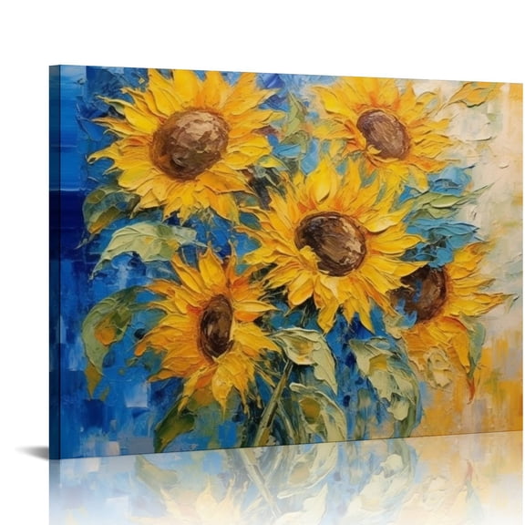 ONETECH Oil Painting Art Hand Painted Sunflowers Canvas Print for Home Decor, 20x16 in / 16x12 in 20x16in