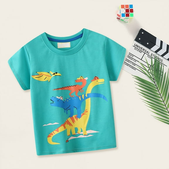 YUEHUA tshirt for boys Boys' Dinosaur Pattern Short Sleeved T Shirt Children's Male Baby Middle And Small Children's Short Sleeved Top Summer Children's Clothing Short Sleeved