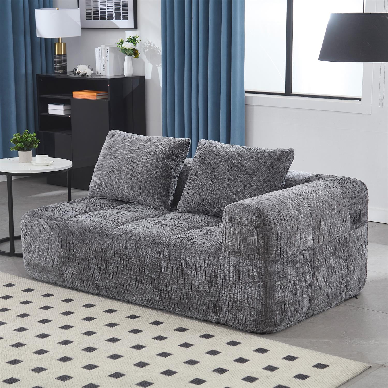 Demi Bonn 62" Plush Chenille Loveseat Sofa, Modular Sleeper for Living Room, Bedroom, Apartment Lounge, Stylish & Comfortable Couch, Gray