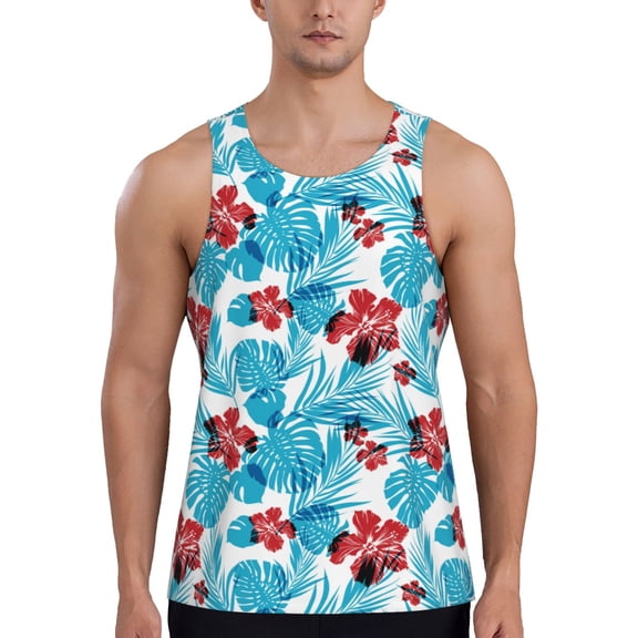 Vsdgher Hawaiian Style Men's Workout Tank Tops Sleeveless Gym Shirt Quick Dry Fitness Bodybuilding Sleeveless T Shirt-Small