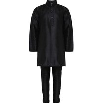 Royal Kurta Kids Cotton Linen Black Kurta Pyjama Set (4-5 Years, Black)