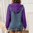 thumbnail image 6 of Women's Hooded Jeans Jackets - Drawstring Button up Denim Hoodie with Pockets Patchwork Long Sleeve Fall Sweatshirt with Hood, M, 6 of 7
