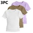 thumbnail image 4 of KyCheLot 3 Pack Ribbed Knit Tops for Girls Crew Neck Solid Color Short Sleeve T-Shirts Trendy Ruffle Trim T-Shirts, 4 of 5