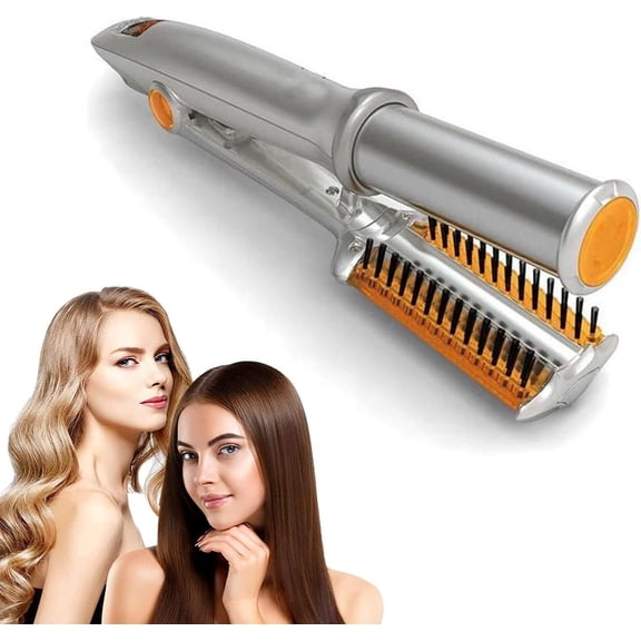 2 in1 Hair Curler Straighter Rotating Iron, Curling Iron Wand for Hair Curling and Straighting, Dry and Wet Styling Tool, Travel for Girls Women (Gold)