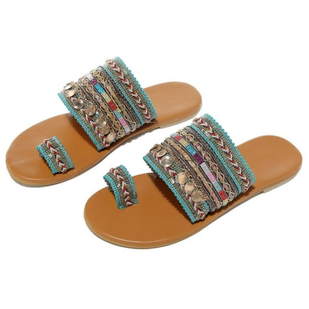 

1 Pair Women Bohemian Flat Sandals Slippers Breathable for Summer Beach Party 36