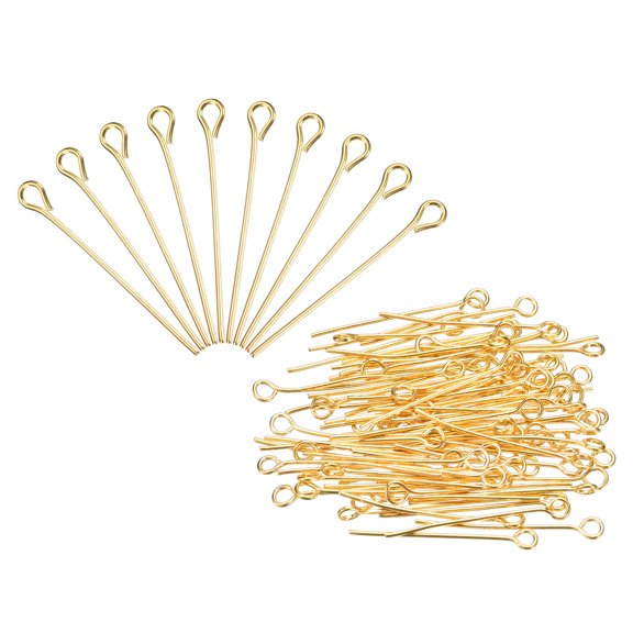 1000Pcs Eye Pins Jewelry Findings 22 Gauge 26mm Iron Eye Pins for Jewelry Making 22 Gauge Gold 3.2mm
