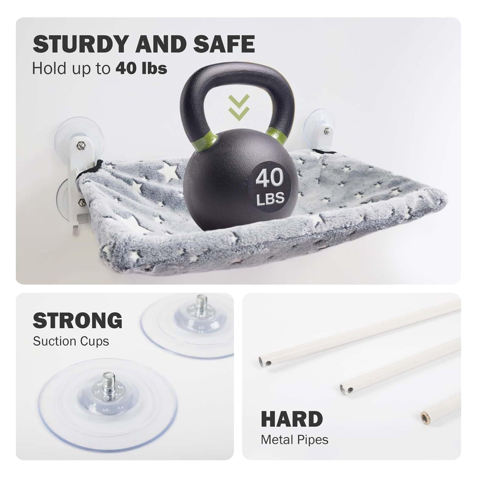 YIFAEUX Foldable Cat Window Perch Glow in The Dark Cat Hammock Cordless Cat Bed with Suction Cups Cat Sunbathing Resting Seat for Indoor Cats