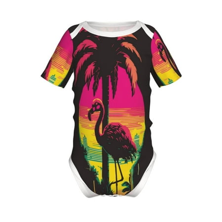 

Coaee Flamingo And Palm Trees At Sunset for Soft Baby Short-Sleeve Bodysuit Baby Climbing Clothes Baby Girls Boys Bodysuit Romper-3 Months