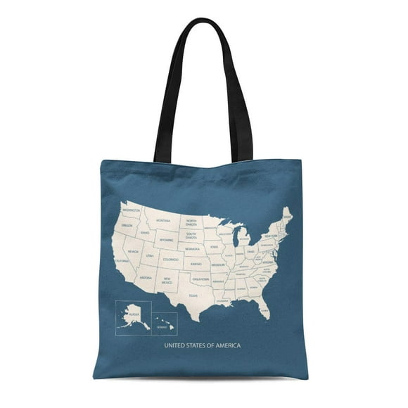 POGLIP Canvas Tote Bag Usa Map Name of Countries United States America Us Durable Reusable Shopping Shoulder Grocery Bag