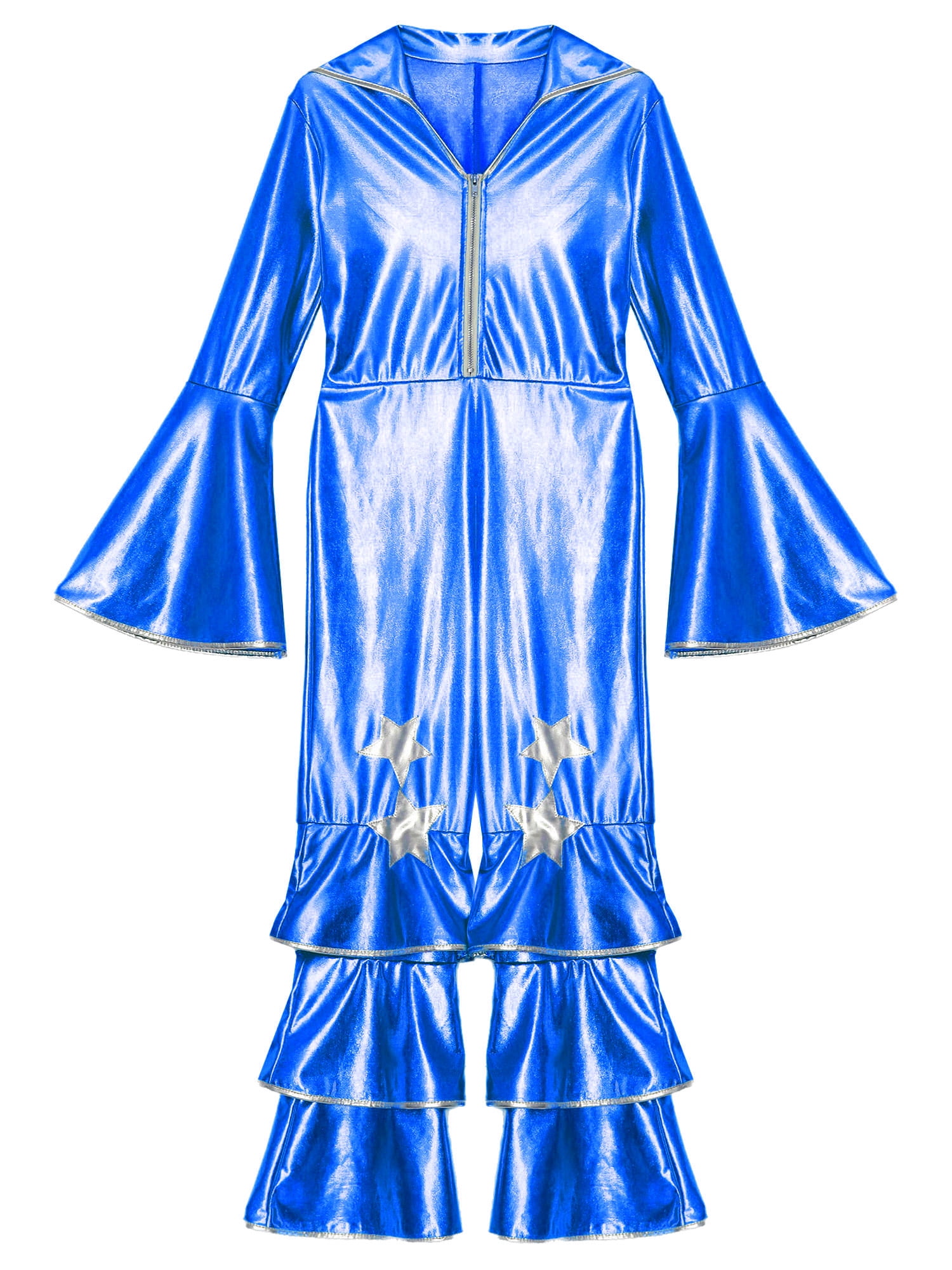 Ocealan Girls Retro Disco Dance Jumpsuits Metallic Rock Star Babydoll One Piece Bodysuit Royal Blue 16