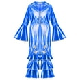 thumbnail image 5 of renvena Kids Girls 90s Flapper Disco Dance Clothes Metallic Ruffles Long Sleeve One Piece Jumpsuits Royal Blue 6, 5 of 7