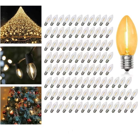 100-Pack C9 LED Bulbs, Warm White 2700K, E17 Base, Commercial-Grade Outdoor Holiday & Christmas Lights