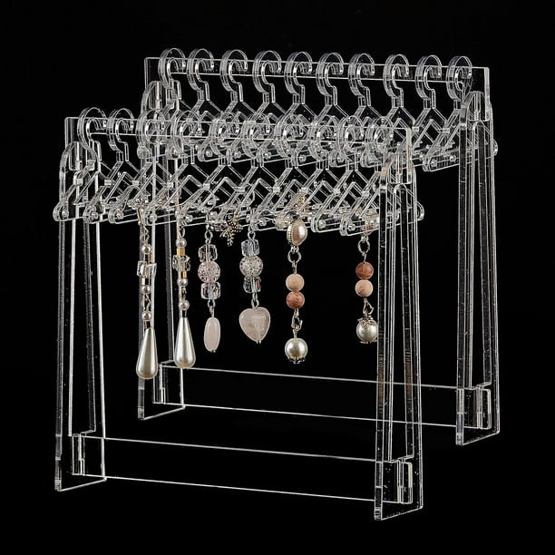 2 juegos de mini colgadores con forma de pendientes, expositor de pendientes de acrílico transparente, estante para pendientes de botón, organizador de joyas para pendientes.