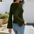 thumbnail image 5 of Otntypg Womens Long Sleeve Bell Sleeve Tops Cotton Boat Neck Ruched Cropped Tops Trendy Going Out Top Slim Fitted Basic T-Shirts Army Green XXL, 5 of 8