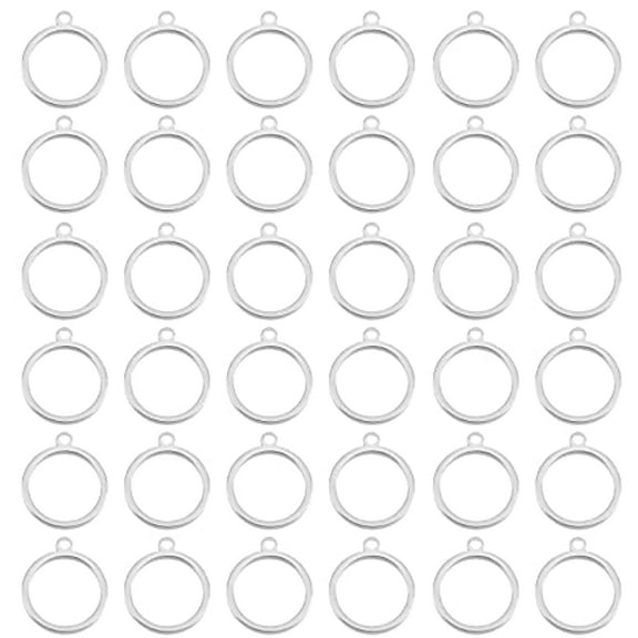 60Pcs Ring Circle Shape Pendant Stainless Steel Open Bezel Frame Charms Hollow Round Pendants for DIY Bracelet Necklac Jewellery Making and DIY Craft Hole: 1.4mm