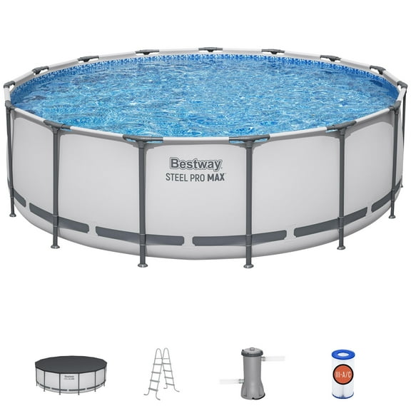Bestway Steel Pro MAX 15' x 48" Prismatic Stone Pool Set| Durable Construction, Easy Assembly, and All-Inclusive Accessories - above ground pool set with filter pump, ladder, and pool cover