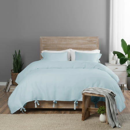 Vue Elements Hinton 3 Piece Linen, Cotton Blend Duvet Set - King - Blue